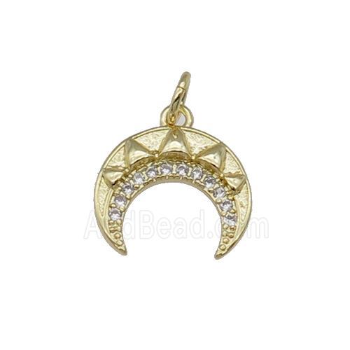 copper crescent moon pendant pave zircon, gold plated