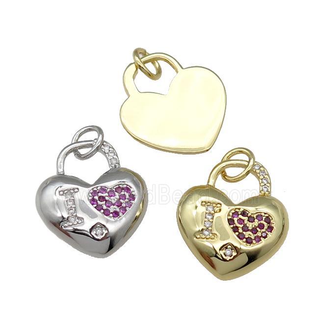 copper Heart pendant pave zircon, I-LOVE, mixed