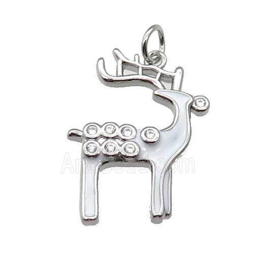 copper reindeer pendant pave zircon with white enamel, platinum plated