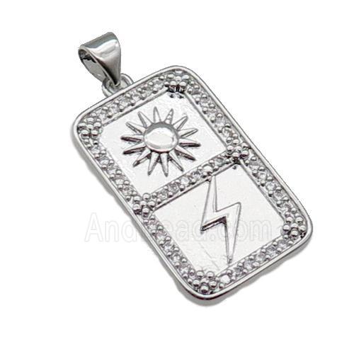 copper rectangle pendant pave zircon, sun thunder, platinum plated
