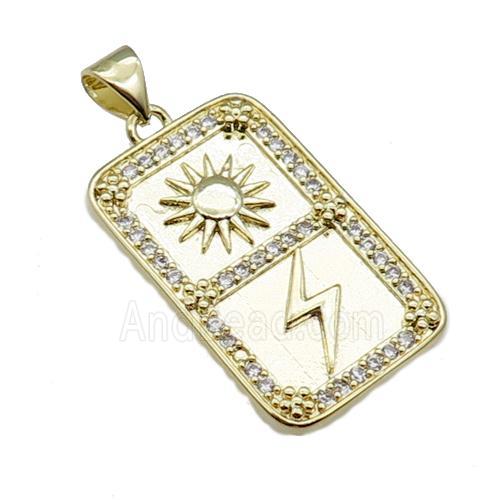 copper rectangle pendant pave zircon, sun thunder, gold plated