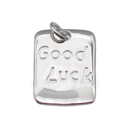 copper rectangle pendant, Good Luck, platinum plated