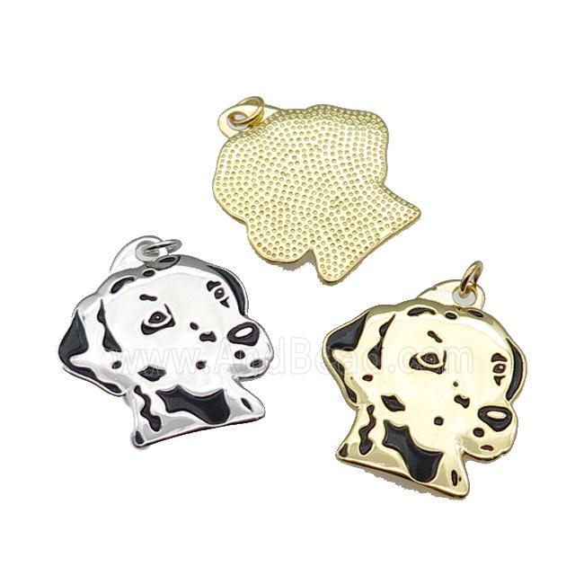 copper Dog charm pendant with black enamel, mixed