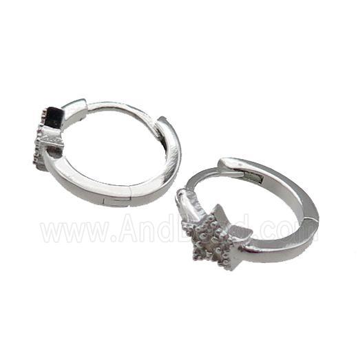 copper Hoop Earring pave zircon, star, platinum plated