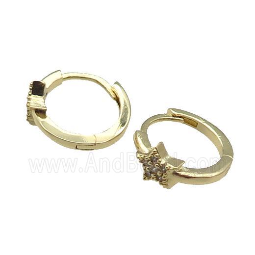 copper Hoop Earring pave zircon, star, gold plated