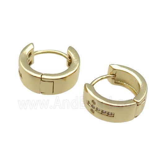 copper Hoop Earring pave zircon, cross, gold plated