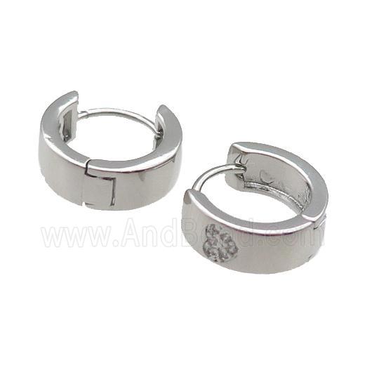 copper Hoop Earring pave zircon, heart, platinum plated