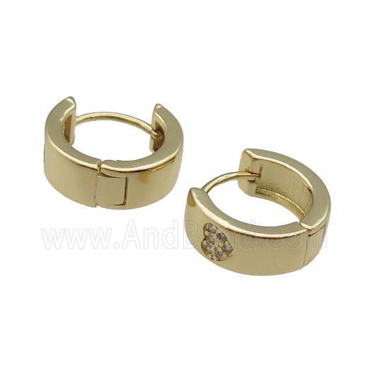 copper Hoop Earring pave zircon, heart, gold plated