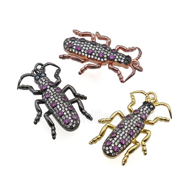 copper Ladybug pendant pave zircon, mixed