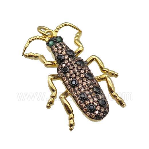 copper Ladybug pendant pave zircon, gold plated