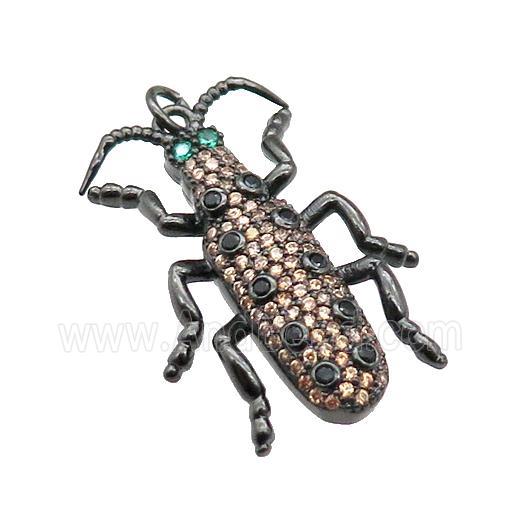 copper Ladybug pendant pave zircon, black plated
