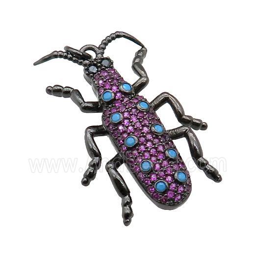 copper Ladybug pendant pave zircon, black plated