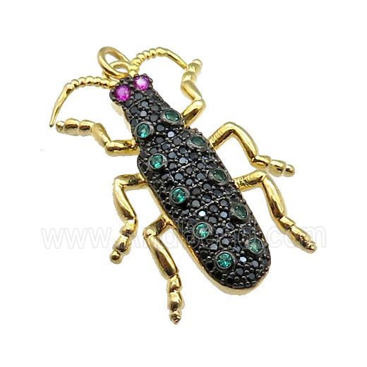copper Ladybug pendant pave zircon, gold plated