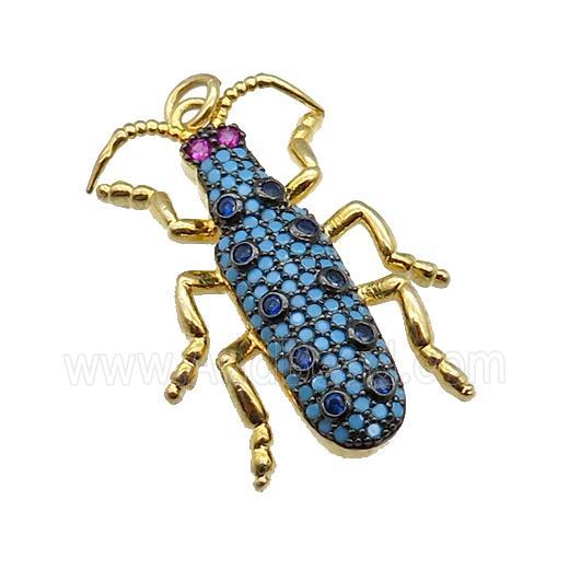 copper Ladybug pendant pave turq zircon, gold plated