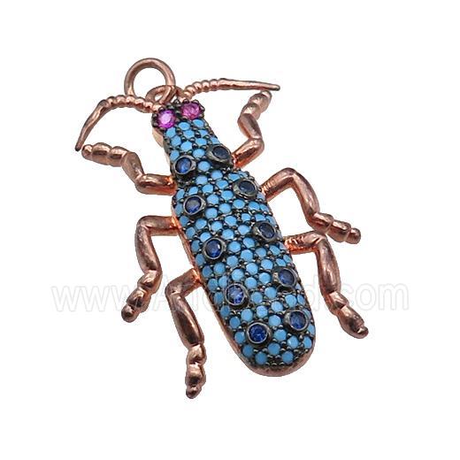 copper Ladybug pendant pave turq zircon, rose gold
