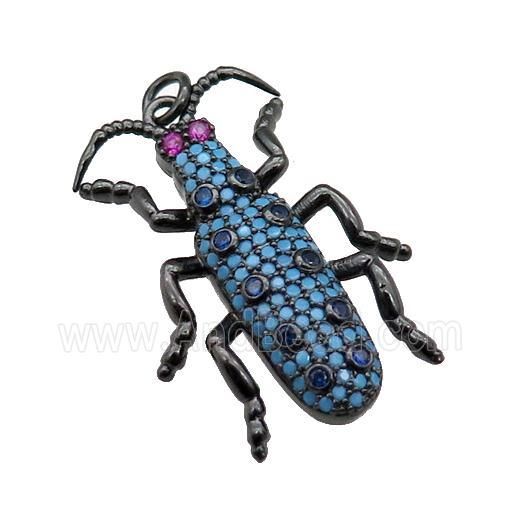 copper Ladybug pendant pave turq zircon, black plated