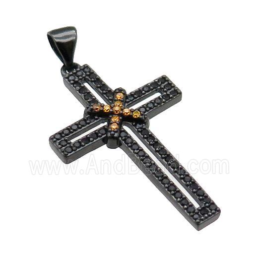 copper christian Cross pendant pave zircon, black plated