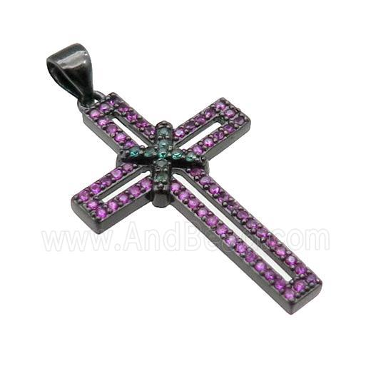 copper christian Cross pendant pave zircon, black plated