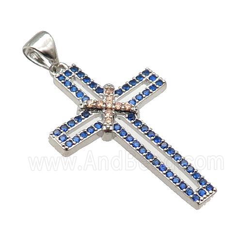copper christian Cross pendant pave zircon, platinum plated