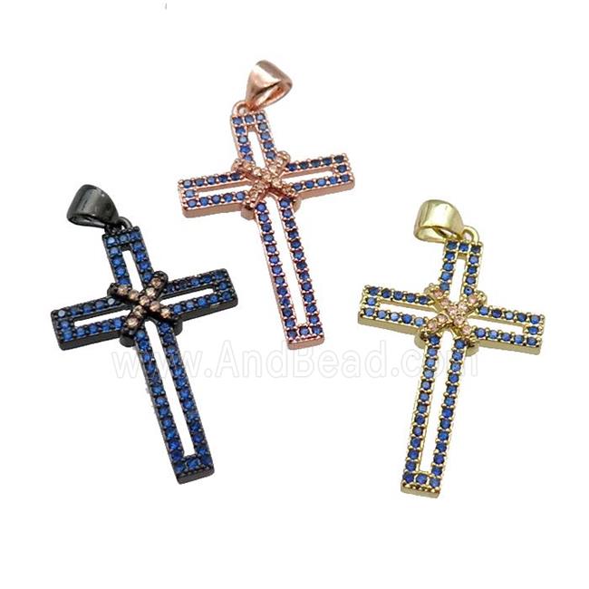 copper christian Cross pendant pave blue zircon, mixed