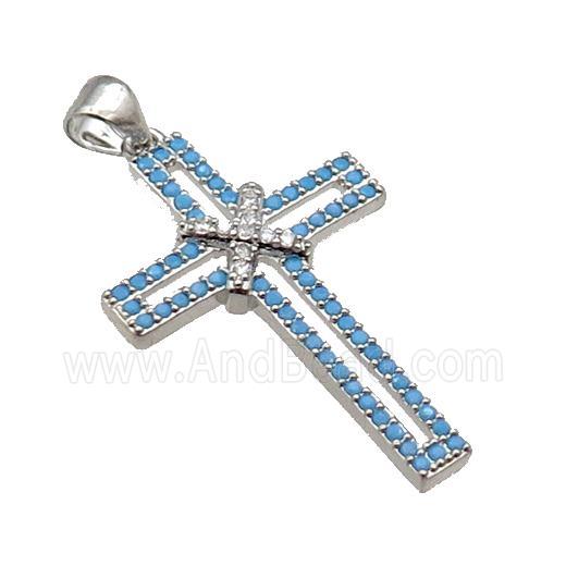copper christian Cross pendant pave zircon, platinum plated