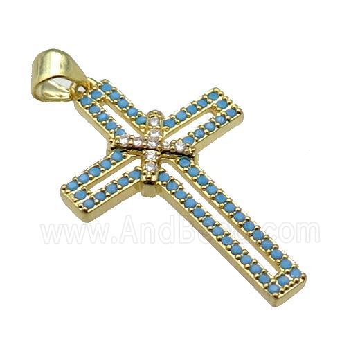 copper christian Cross pendant pave zircon, gold plated