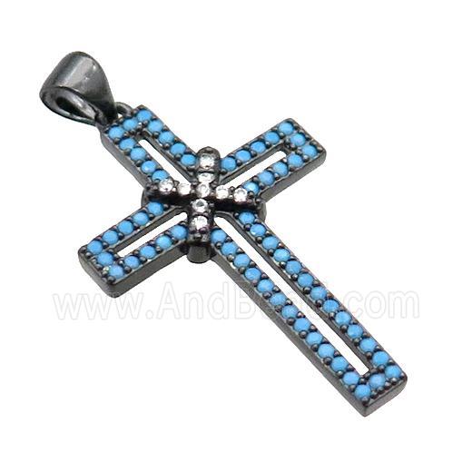 copper christian Cross pendant pave zircon, black plated