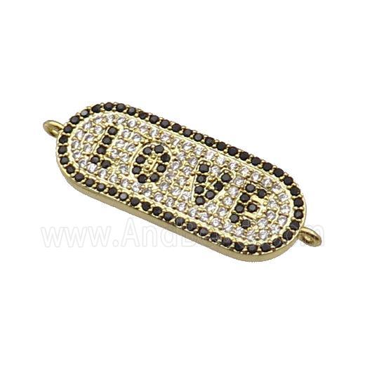 copper LOVE connector paved zircon, gold plated