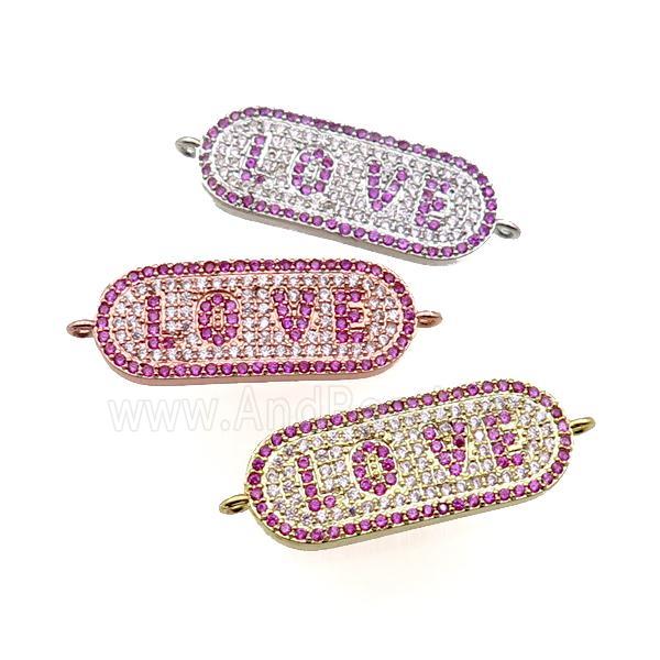 copper oval connector paved zircon, LOVE, gold plated