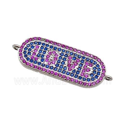 copper oval connector paved zircon, LOVE, platinum plated