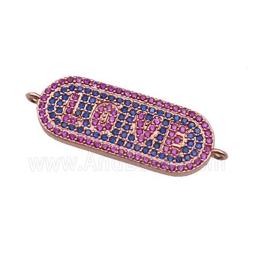 copper oval connector paved zircon, LOVE, rose gold