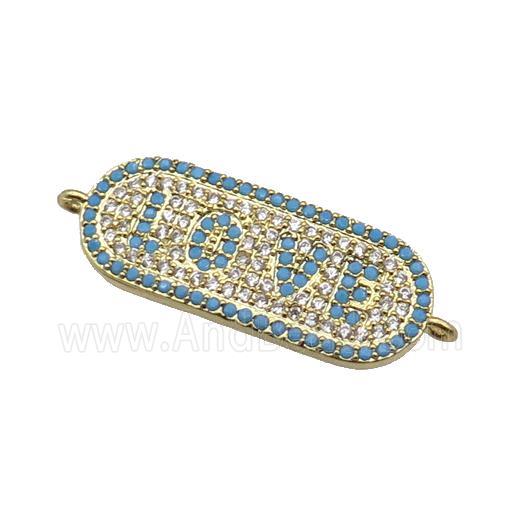 copper LOVE connector paved zircon, gold plated