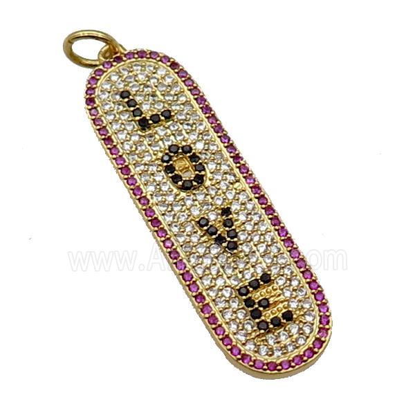 copper LOVE pendant paved zircon, gold plated