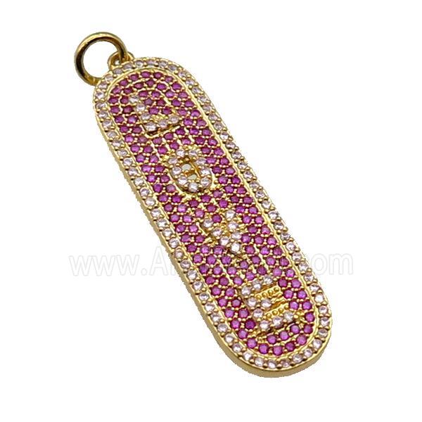 copper LOVE pendant paved zircon, gold plated