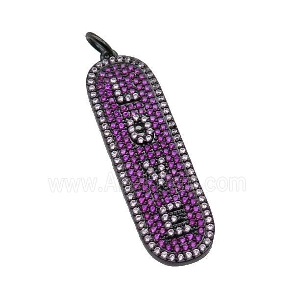 copper LOVE pendant paved zircon, black plated