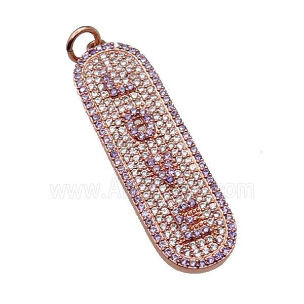 copper LOVE pendant paved zircon, rose gold