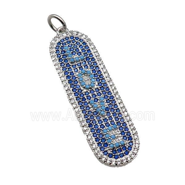 copper LOVE pendant paved zircon, platinum plated