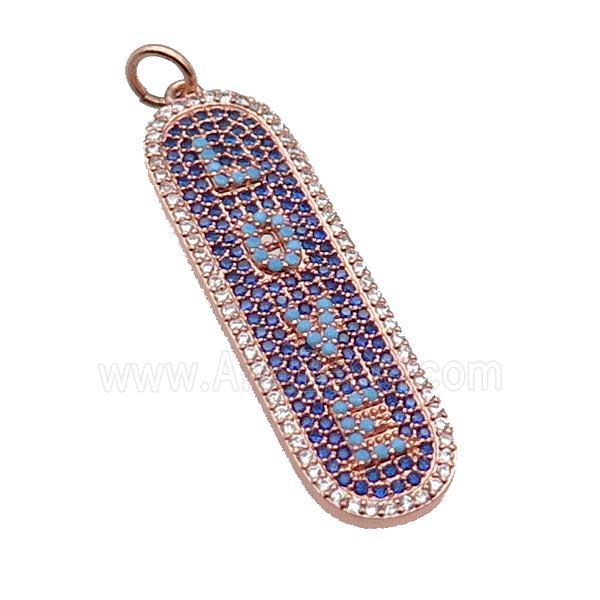 copper LOVE pendant paved zircon, rose gold