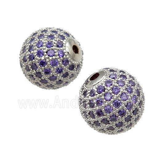 copper bead pave purple zircon, platinum plated