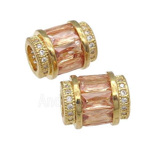 copper tube beads pave champagne zircon, gold plated