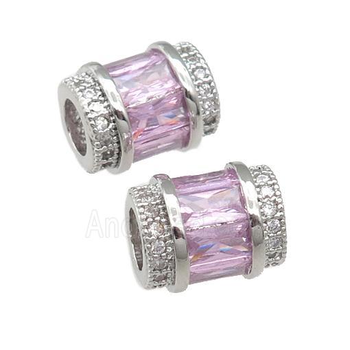 copper tube beads pave pink zircon, platinum plated