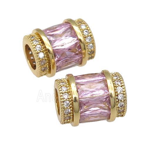 copper tube beads pave pink zircon, gold plated