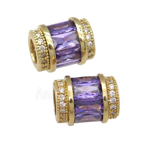 copper tube beads pave purple zircon, gold plated