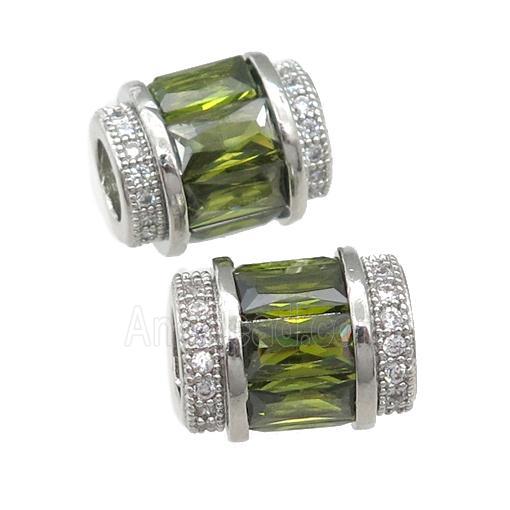 copper tube beads pave green zircon, platinum plated