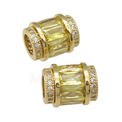 copper tube beads pave olive zircon, gold plated