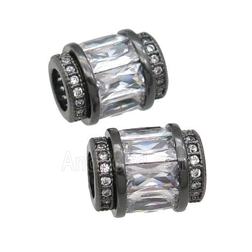 copper tube beads pave clear zircon, black plated, large hole