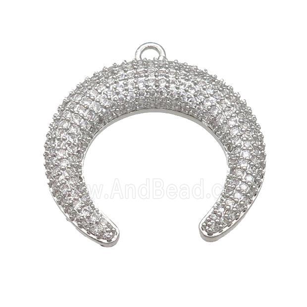 copper crescentmoon pendant pave zircon, platinum plated