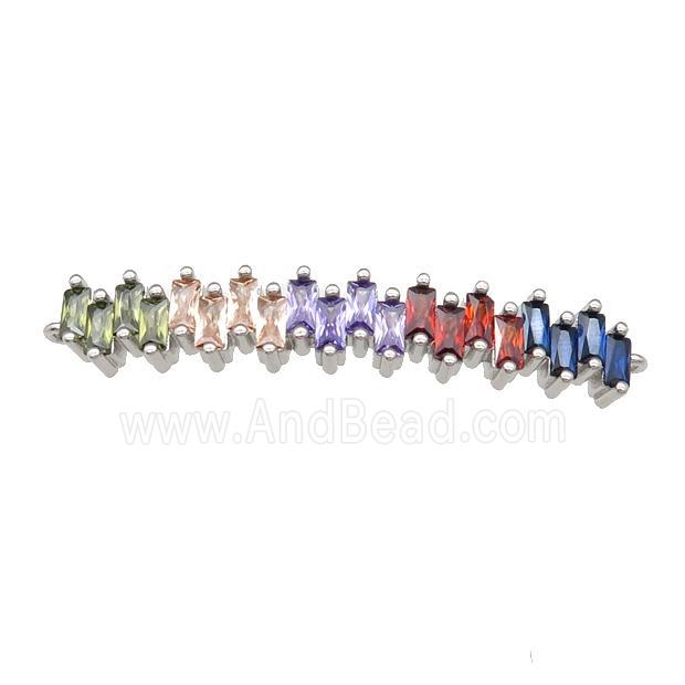 copper stick connector pave zircon, multicolor, platinum plated