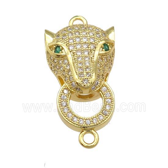 copper Leopard connector pave zircon, gold plated