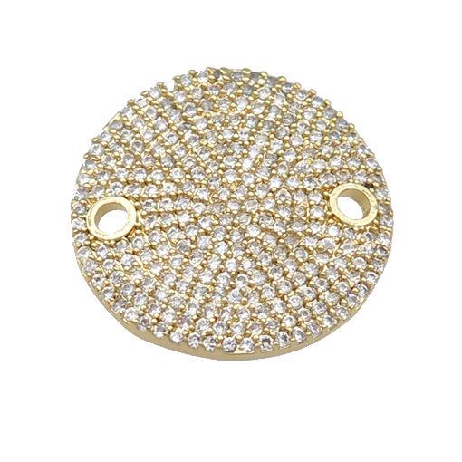copper circle connector pave zircon, gold plated